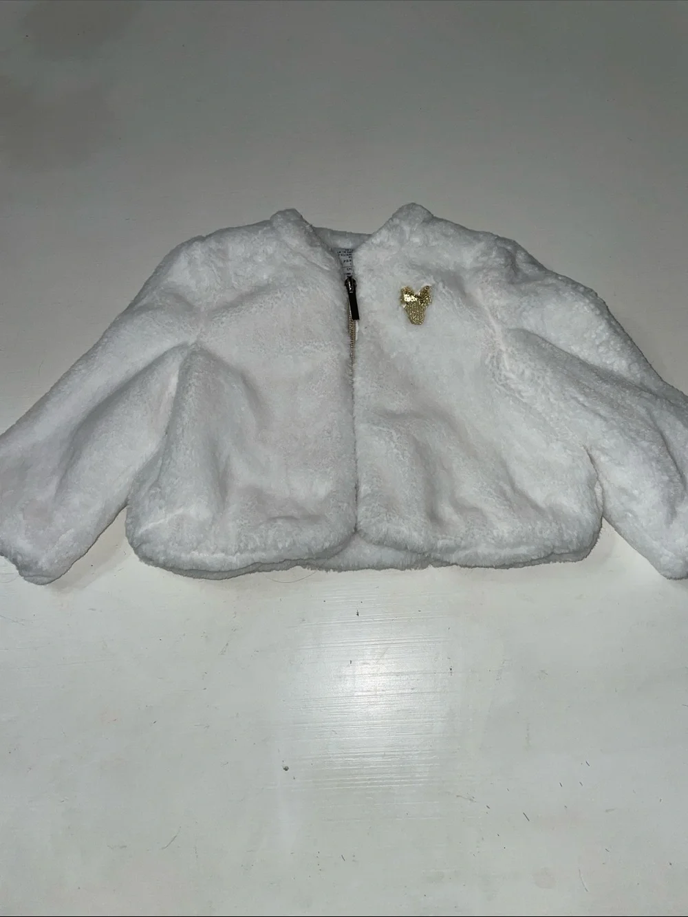 Disney Baby white fur coat with gold Mickey size 18-24 months
